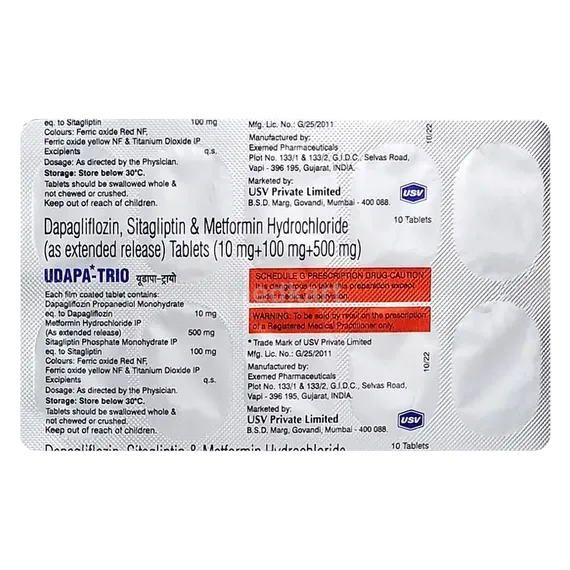 udapa trio 10/100/500mg tablet 10's